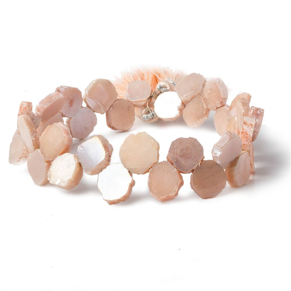 8x8-9x9mm Mystic Peach Moonstone top drilled slice 8 inch strand 34 pieces (ONLINE ORDER ONLY)