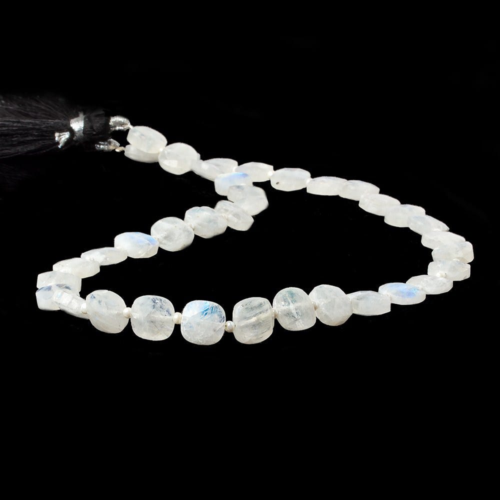 8x8mm Rainbow Moonstone Side Drill Faceted Pillow Beads 13inch 34 pieces (ONLINE ORDER ONLY)