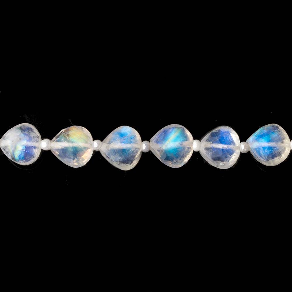 8x8mm Rainbow Moonstone straight drilled faceted Hearts 15.5 inch 45 beads AA (ONLINE ORDER ONLY)