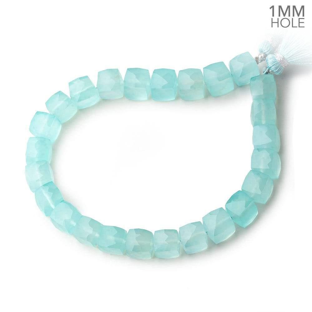 8x8mm Seafoam Blue Chalcedony faceted cubes 8 inch 25 large hole beads (ONLINE ORDER ONLY)