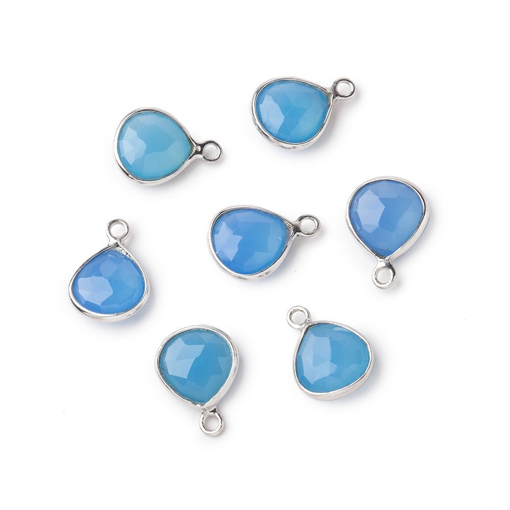 8x8mm Sterling Silver Bezel Blue Chalcedony Faceted Heart Pendant 1 piece (ONLINE ORDER ONLY)