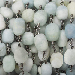 8x9-13x8mm Matte Aquamarine plain nuggets Black Gold Chain by the foot 17 pieces (ONLINE ORDER ONLY)