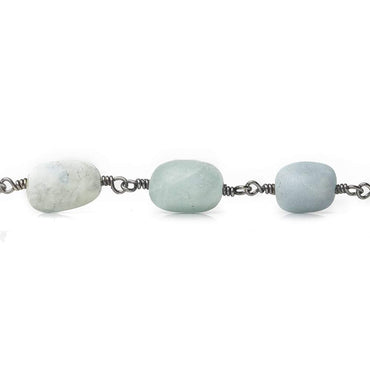 8x9-13x8mm Matte Aquamarine plain nuggets Black Gold Chain by the foot 17 pieces (ONLINE ORDER ONLY)