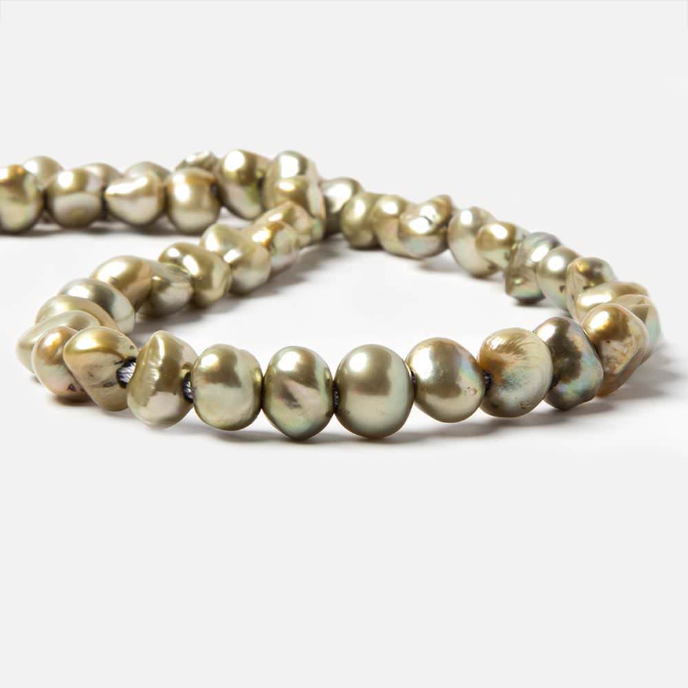 8x9-9x10.5mm Celadon Green Baroque 2.5mm large hole Pearls 15 in. 49 pcs (ONLINE ORDER ONLY)