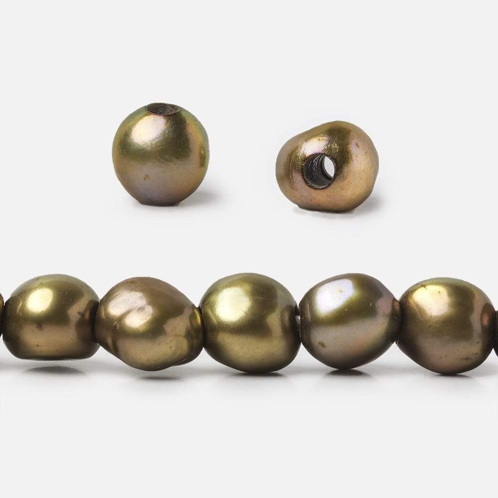 8x9-9x10mm Pea Green   Baroque 2.5mm large hole Pearl (ONLINE ORDER ONLY)