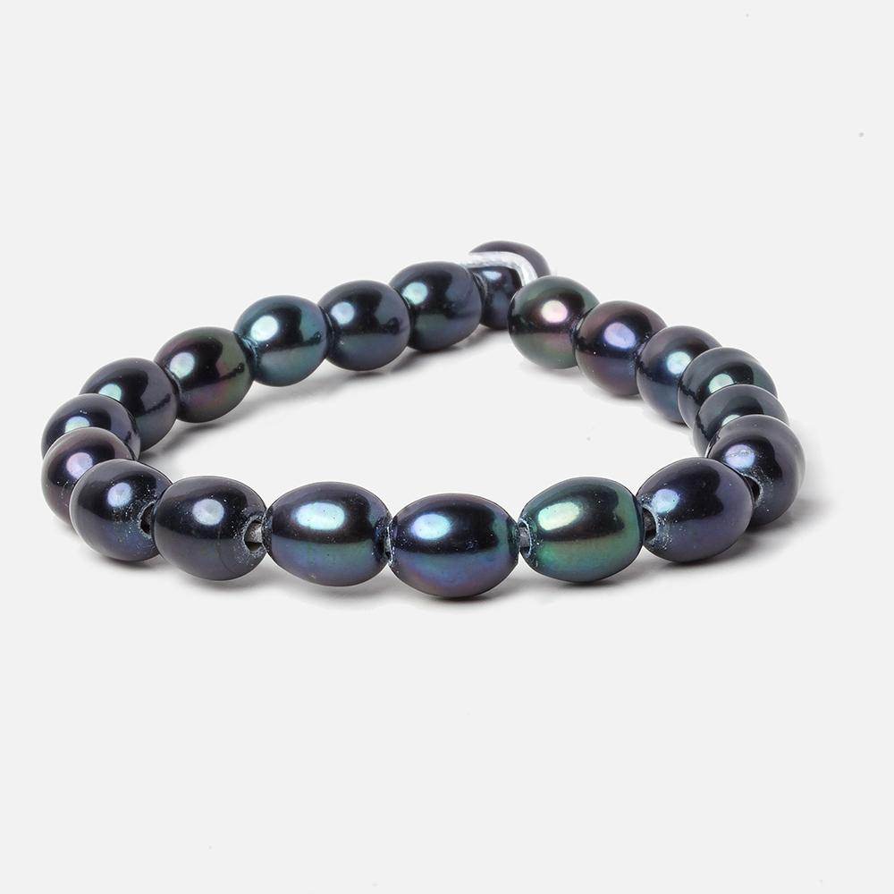 8x9mm Navy Peacock Large Hole Oval Freshwater Pearls 2.5mm drill hole 8 inch 20 pieces (ONLINE ORDER ONLY)