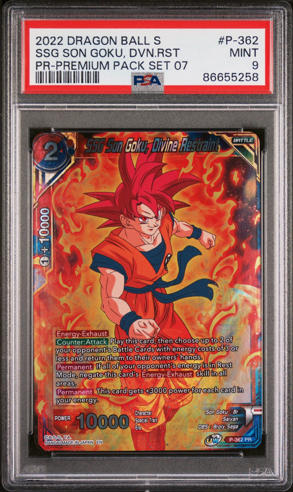 2022 DRAGON BALL SUPER REALM OF THE GODS 7 SSG GOKU, DVN RSTRNT #P-362 - PSA 9 (Online Order Only)