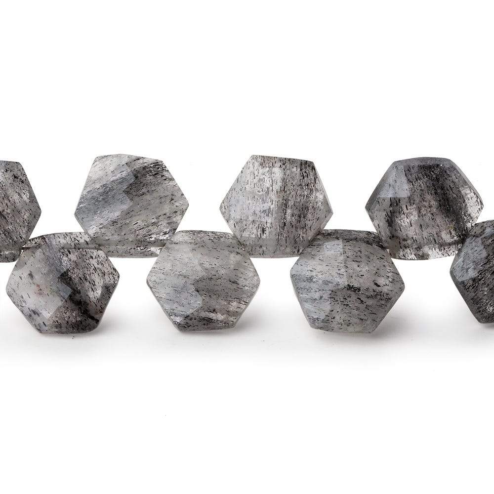 9-10.5mm Black Moss Quartz Top Drill Hexagon Beads 8 inch 30 pieces (ONLINE ORDER ONLY)
