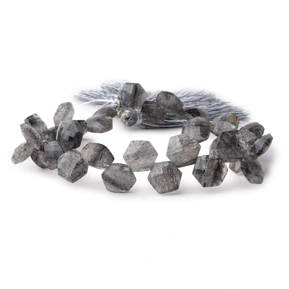 9-10.5mm Black Moss Quartz Top Drill Hexagon Beads 8 inch 30 pieces (ONLINE ORDER ONLY)