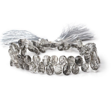 9-10mm Black Tourmalinated Quartz Faceted Pear Beads 8 inch 60 pieces (ONLINE ORDER ONLY)