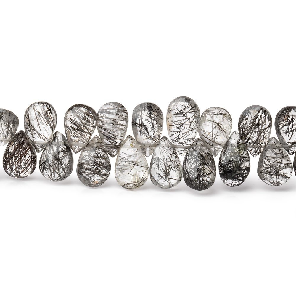 9-10mm Black Tourmalinated Quartz Faceted Pear Beads 8 inch 60 pieces (ONLINE ORDER ONLY)