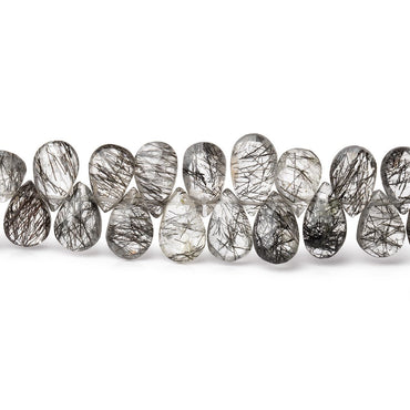 9-10mm Black Tourmalinated Quartz Faceted Pear Beads 8 inch 60 pieces (ONLINE ORDER ONLY)