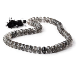 9-10mm Black Tourmalinated Quartz Plain Rondelles 16 inch 63 beads AAA (ONLINE ORDER ONLY)