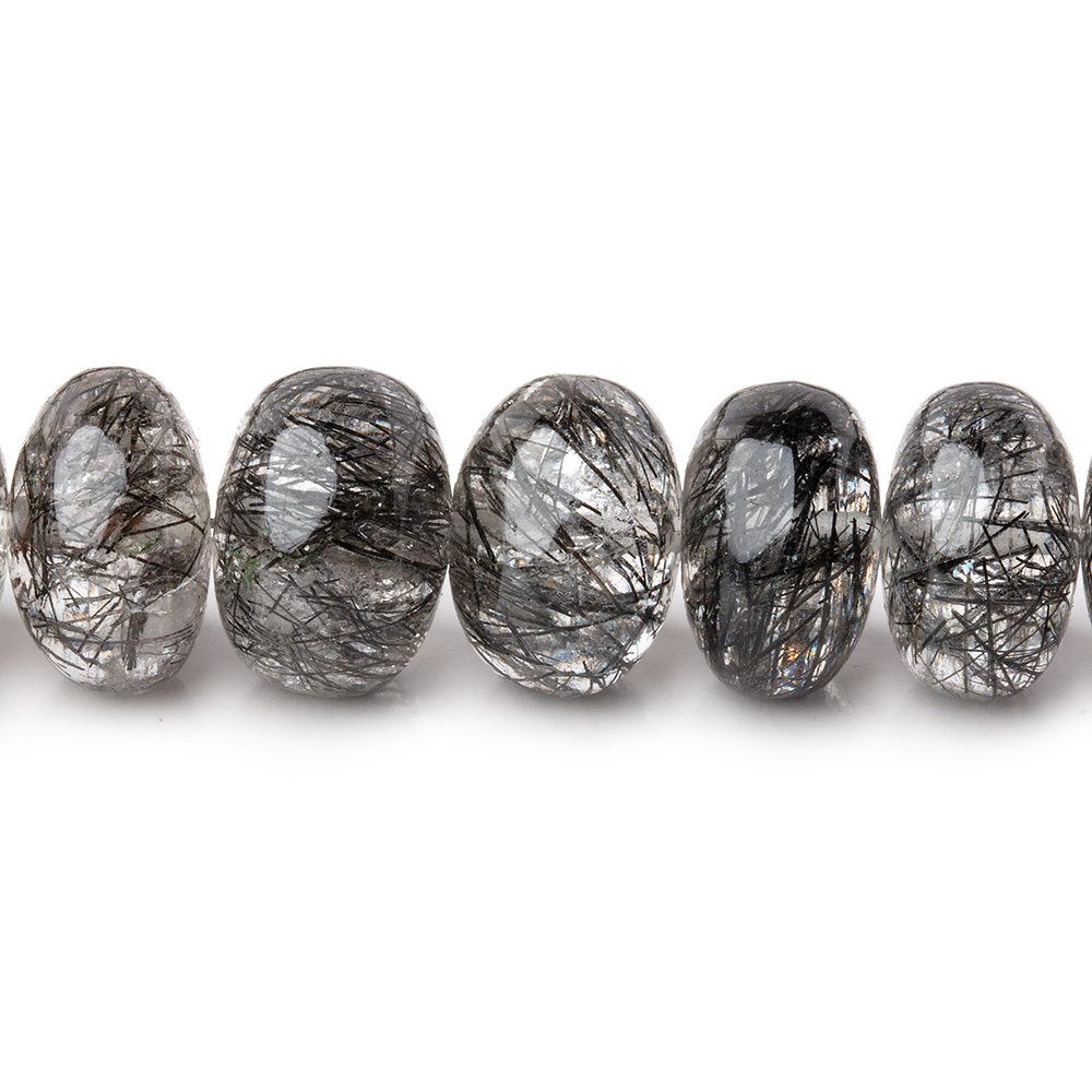 9-10mm Black Tourmalinated Quartz Plain Rondelles 16 inch 63 beads AAA (ONLINE ORDER ONLY)