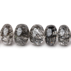 9-10mm Black Tourmalinated Quartz Plain Rondelles 16 inch 63 beads AAA (ONLINE ORDER ONLY)