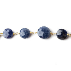 9-10mm Blue Sapphire faceted coin Vermeil Chain by the foot (ONLINE ORDER ONLY)