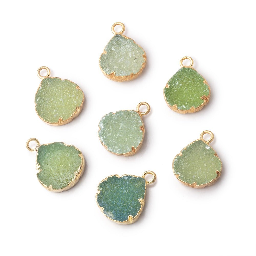 9-10mm Gold Leafed Lime Green Drusy Heart Pendant 1 focal piece (ONLINE ORDER ONLY)