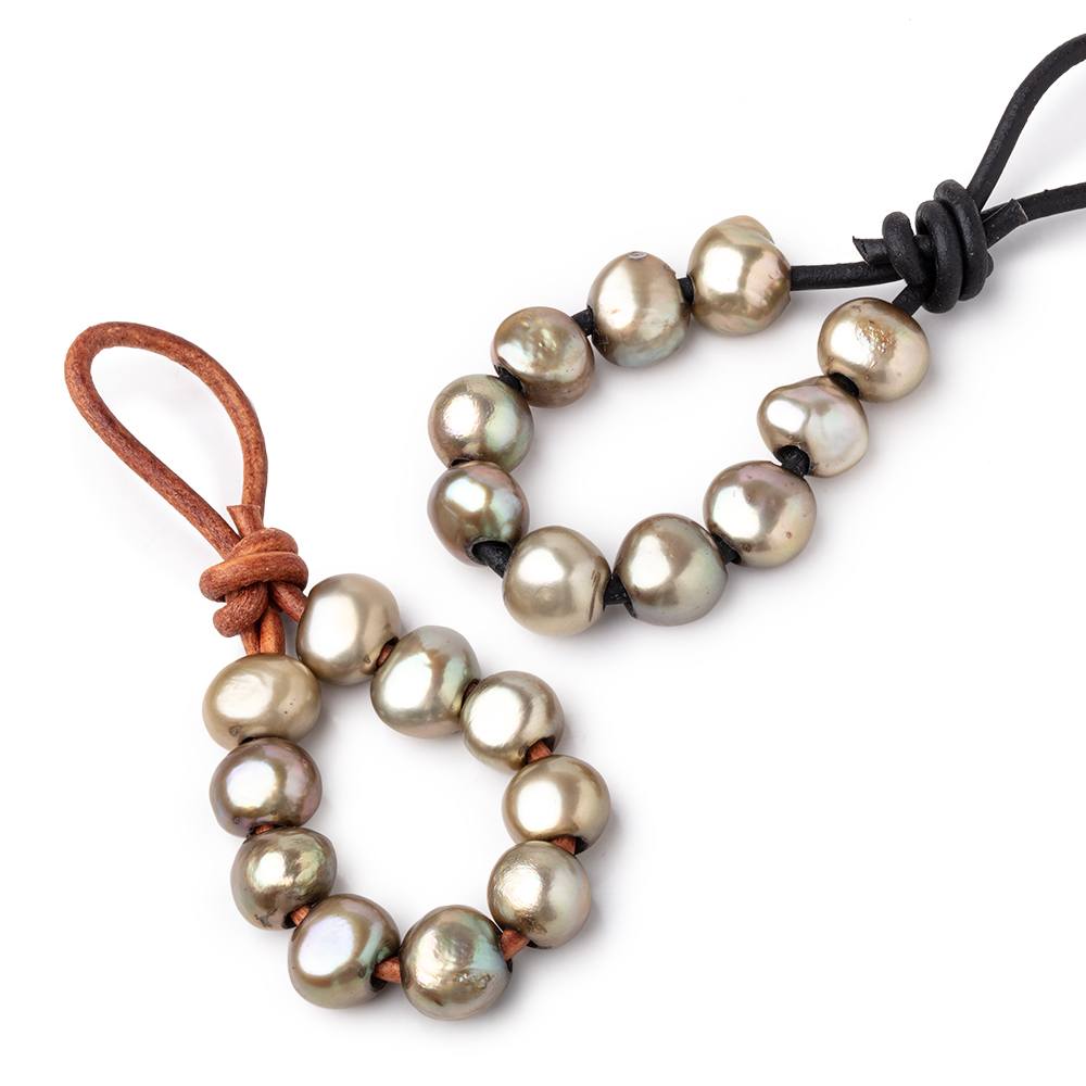 9-10mm Grape Green Large Hole Baroque Pearls Set of 11 (ONLINE ORDER ONLY)
