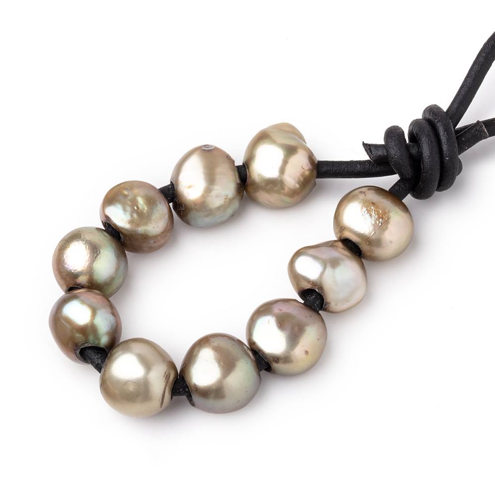 9-10mm Grape Green Large Hole Baroque Pearls Set of 11 (ONLINE ORDER ONLY)