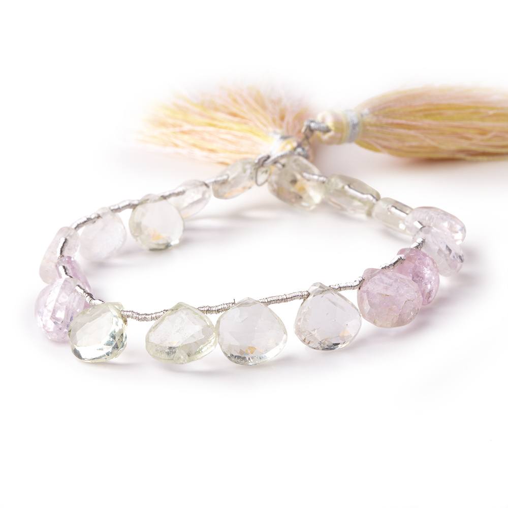 9-10mm Kunzite and Hiddenite Faceted Heart Beads 7.5 inch 18 pieces (ONLINE ORDER ONLY)
