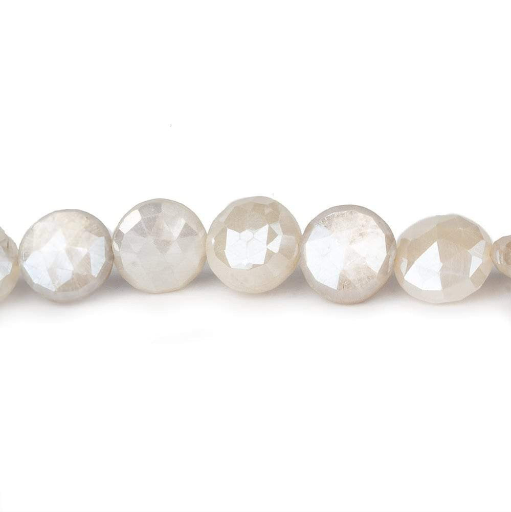 9-10mm Mystic Light White Moonstone faceted coins 14 inch 35 beads (ONLINE ORDER ONLY)