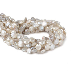 9-10mm Mystic Light White Moonstone faceted coins 14 inch 35 beads (ONLINE ORDER ONLY)