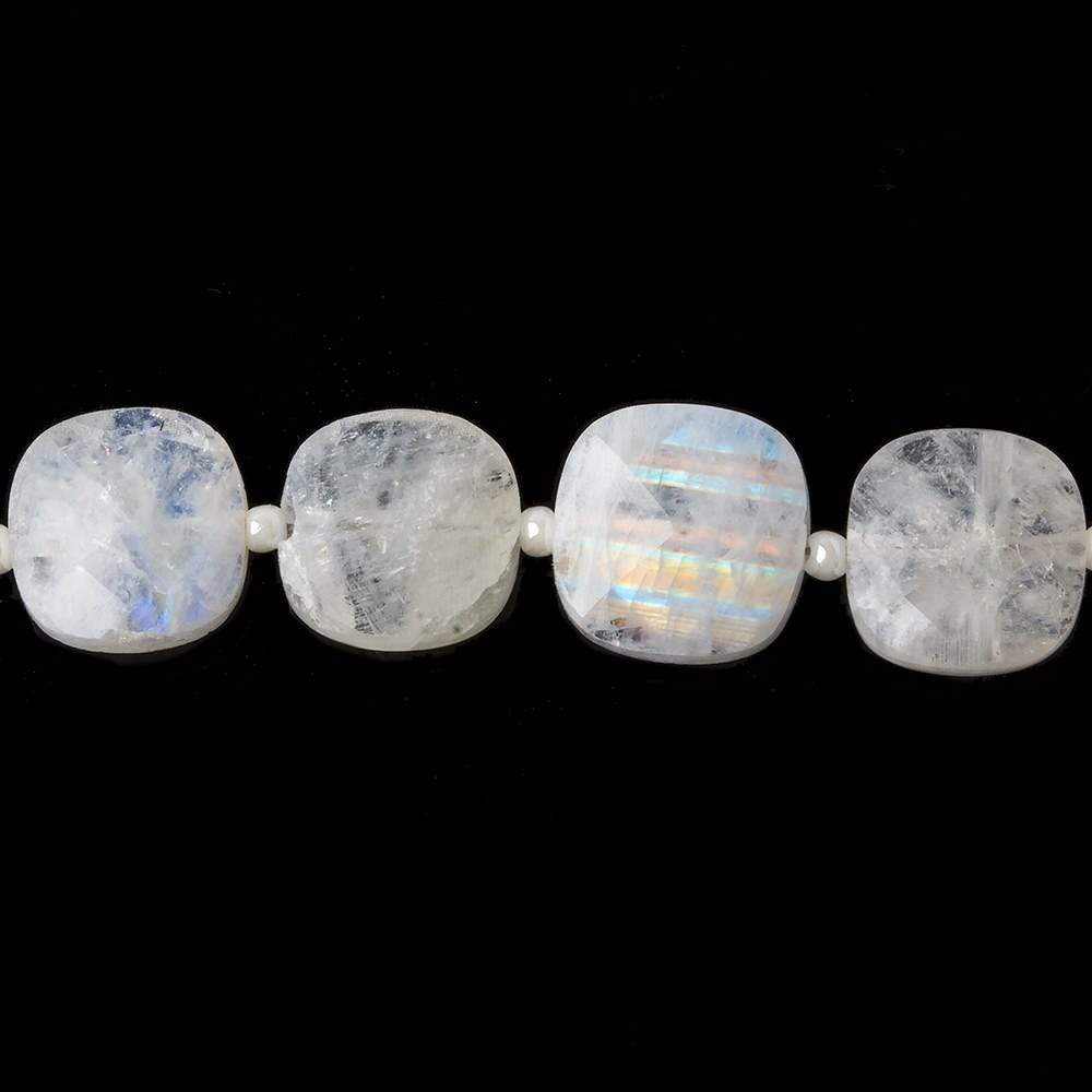 9-10mm Rainbow Moonstone faceted pillow beads 13.5 inch 30 pieces (ONLINE ORDER ONLY)