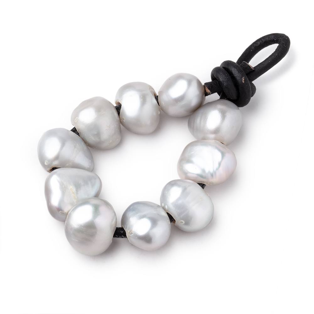 9-10mm Steel Silver Large Hole Baroque Pearls Set of 10 (ONLINE ORDER ONLY)
