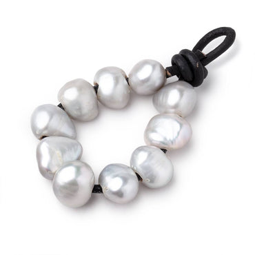 9-10mm Steel Silver Large Hole Baroque Pearls Set of 10 (ONLINE ORDER ONLY)