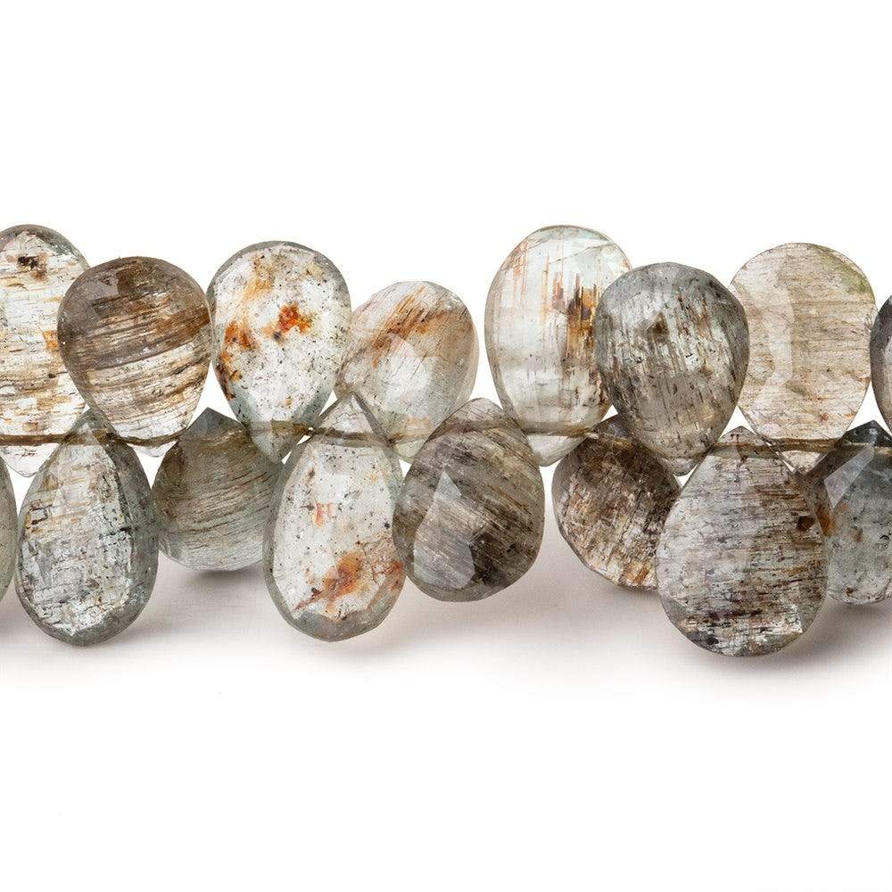 9-10mm Tourmalinated Moss Aquamarine Faceted Pear Beads 8 inch 67 pieces (ONLINE ORDER ONLY)