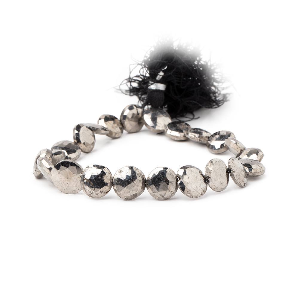 9-10mm White Pyrite Faceted Coin Beads 8 inch 20 pieces (ONLINE ORDER ONLY)