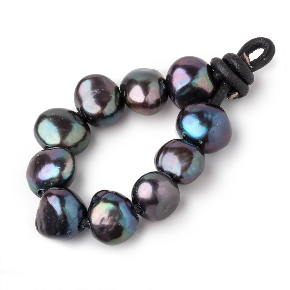 9-11mm Green Peacock Large Hole Baroque Pearls Set of 10 (ONLINE ORDER ONLY)