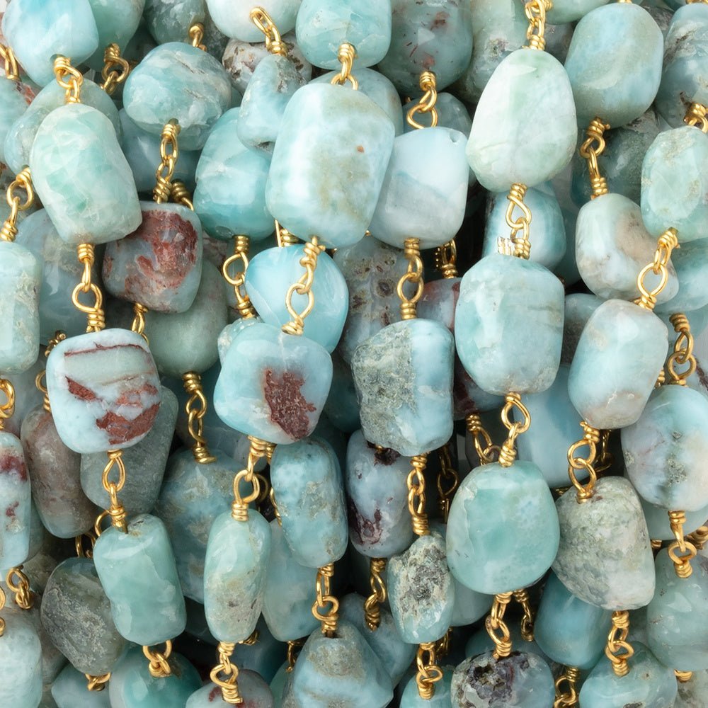 9-11mm Larimar Plain Nuggets on Gold Plated Chain (ONLINE ORDER ONLY)