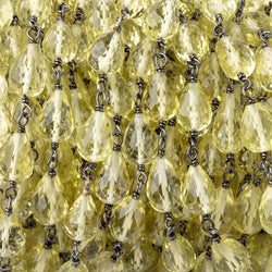 9-11mm Lemon Quartz Faceted Tear Drop Beads on Black Gold over .925 Silver Chain (ONLINE ORDER ONLY)