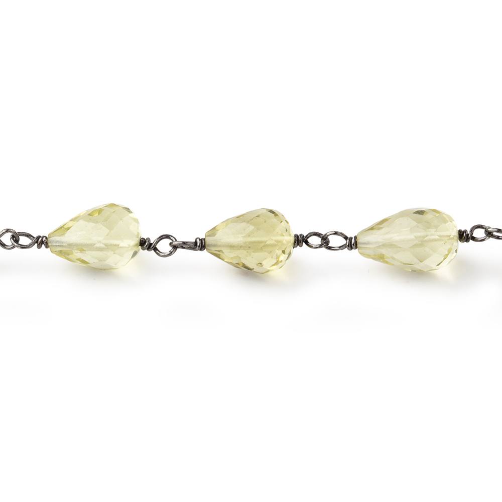 9-11mm Lemon Quartz Faceted Tear Drop Beads on Black Gold over .925 Silver Chain (ONLINE ORDER ONLY)