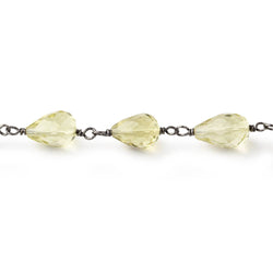 9-11mm Lemon Quartz Faceted Tear Drop Beads on Black Gold over .925 Silver Chain (ONLINE ORDER ONLY)