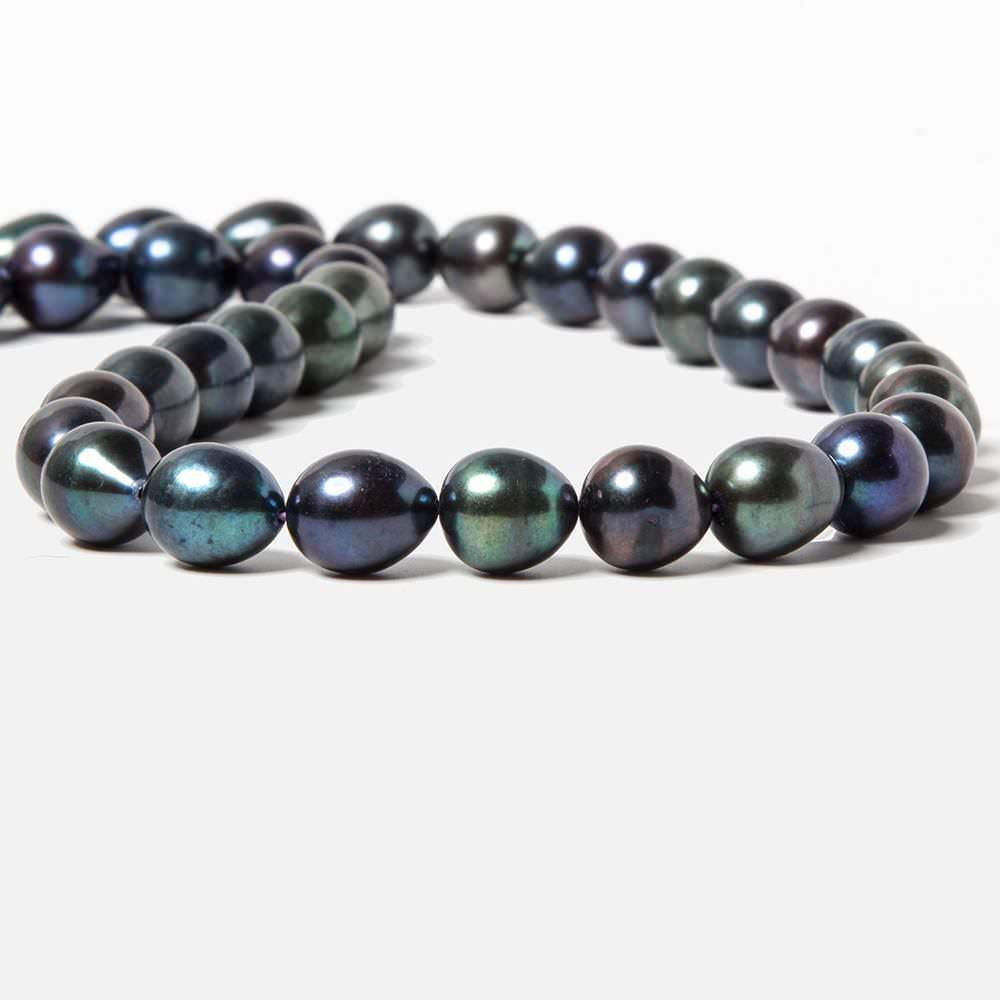 9-11mm Navy Green Peacock Straight Drill Oval Freshwater Pearl 37 pcs (ONLINE ORDER ONLY)