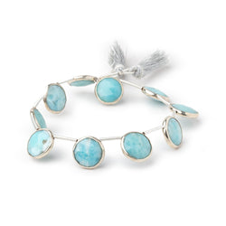 9-11mm Sterling Silver Bezel Larimar Top Drill Coins 6 inch 10 Beads (ONLINE ORDER ONLY)