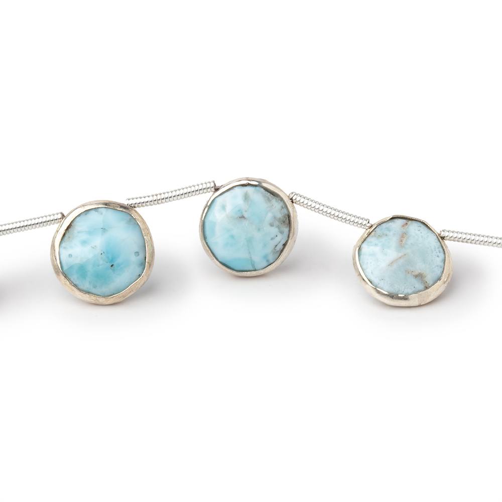 9-11mm Sterling Silver Bezel Larimar Top Drill Coins 6 inch 10 Beads (ONLINE ORDER ONLY)