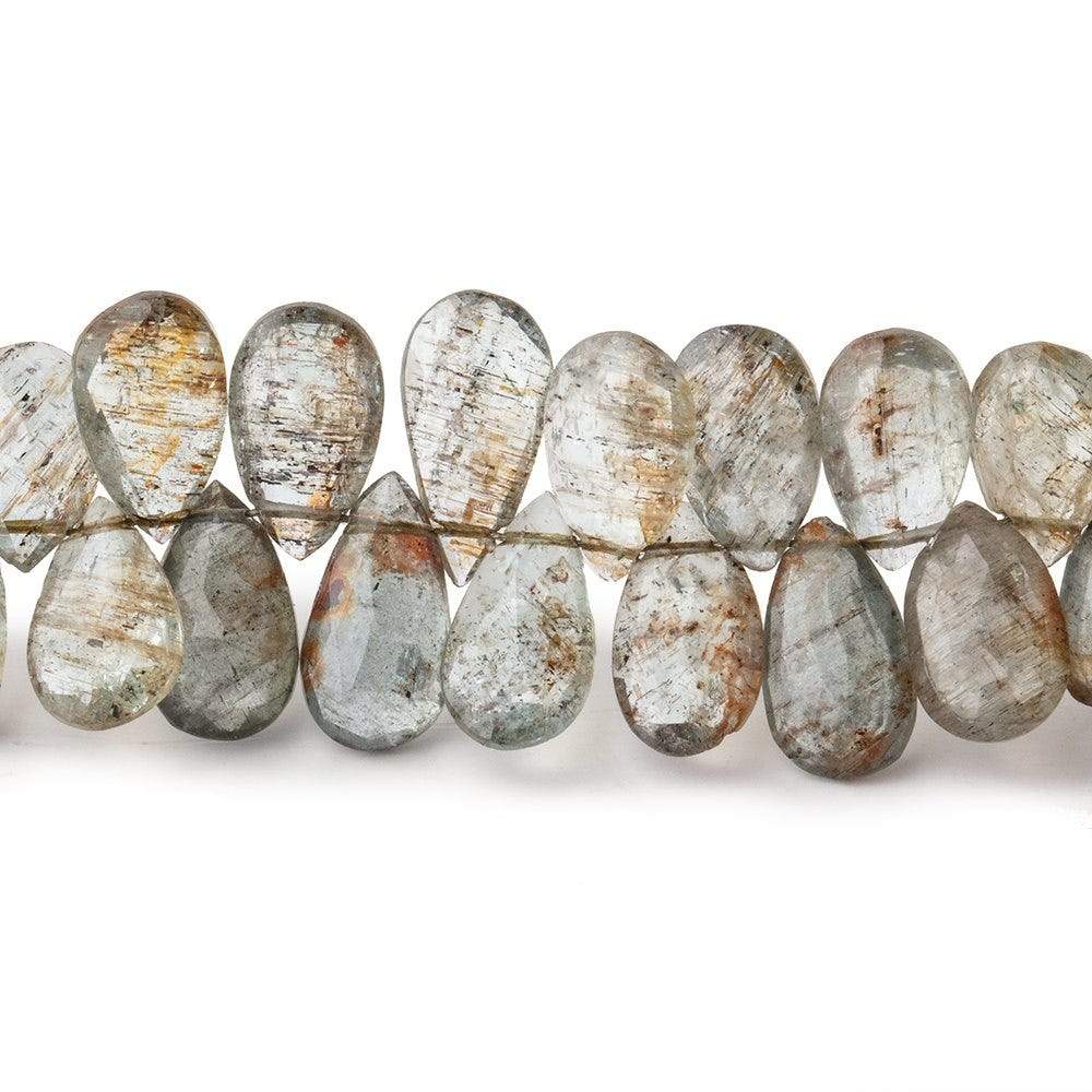 9-11mm Tourmalinated Moss Aquamarine Faceted Pear Beads 8 inch 65 pieces (ONLINE ORDER ONLY)