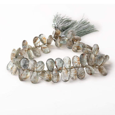 9-11mm Tourmalinated Moss Aquamarine Faceted Pear Beads 8 inch 65 pieces (ONLINE ORDER ONLY)