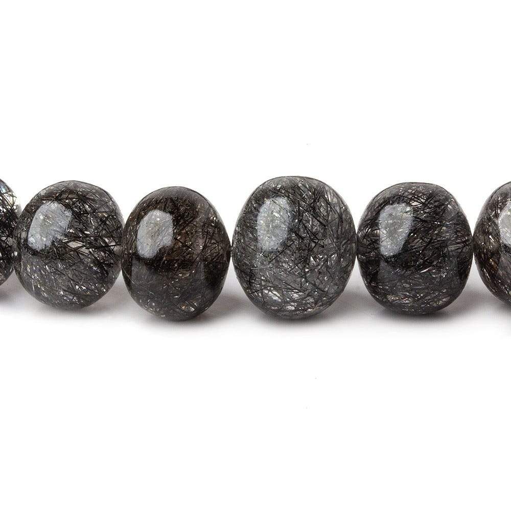 9-12mm Black Tourmalinated Quartz Plain Rondelles 16 inch 51 pieces (ONLINE ORDER ONLY)