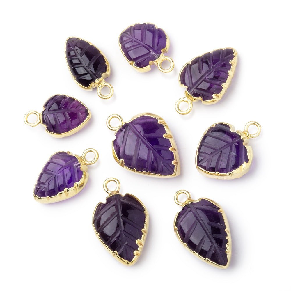 9-12mm Gold Leafed Amethyst Carved Leaf Focal 1 piece (ONLINE ORDER ONLY)