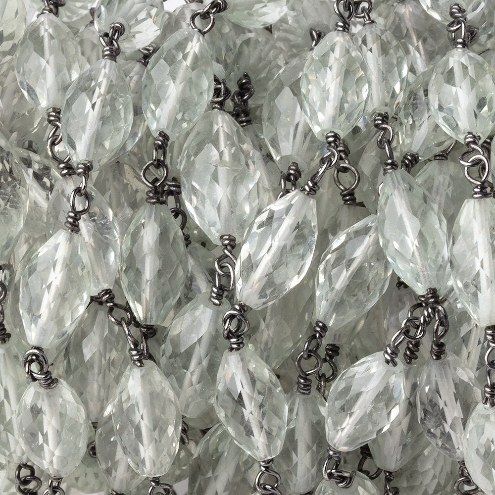 9-12mm Prasiolite Faceted Marquise Beads on Black Gold over .925 Silver Chain (ONLINE ORDER ONLY)