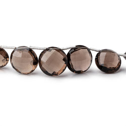 9-12mm Smoky Quartz Faceted Top Drilled Coin Beads 8 inch 15 pieces (ONLINE ORDER ONLY)