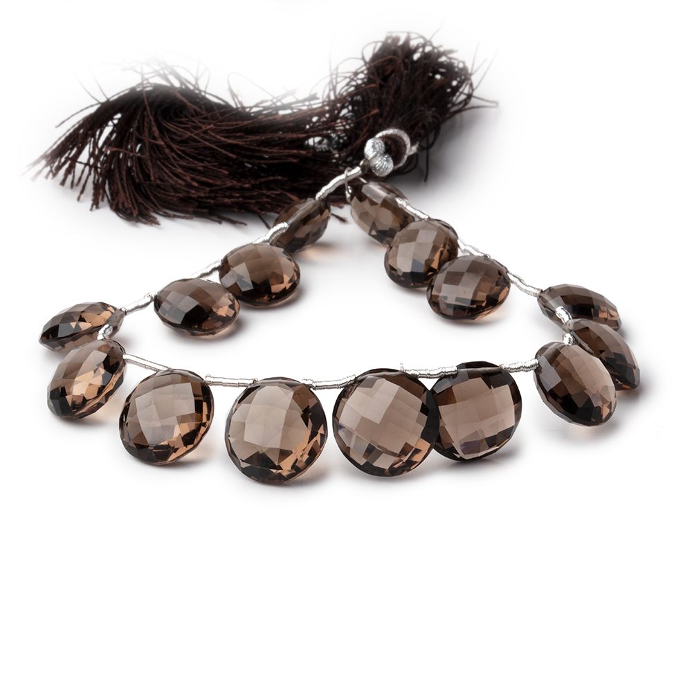 9-12mm Smoky Quartz Faceted Top Drilled Coin Beads 8 inch 15 pieces (ONLINE ORDER ONLY)