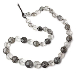 9-16mm Black Tourmalinated Quartz faceted coin beads 19 inch 39 pieces AA (ONLINE ORDER ONLY)