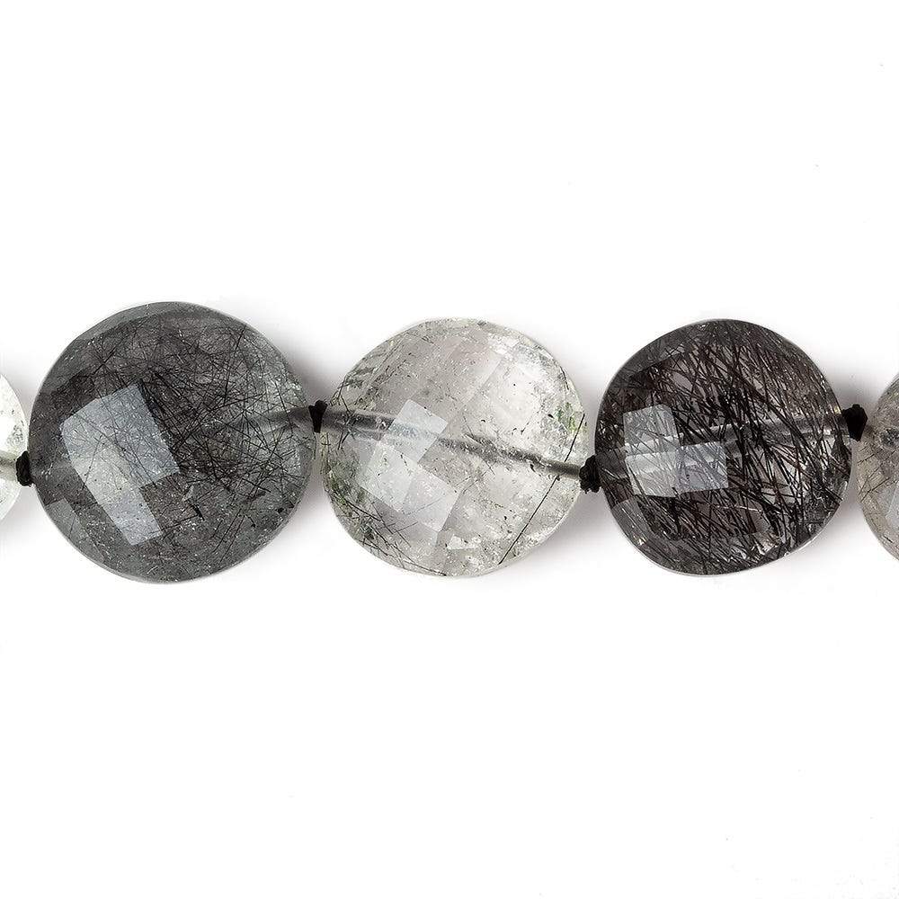 9-16mm Black Tourmalinated Quartz faceted coin beads 19 inch 39 pieces AA (ONLINE ORDER ONLY)