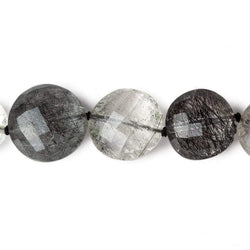 9-16mm Black Tourmalinated Quartz faceted coin beads 19 inch 39 pieces AA (ONLINE ORDER ONLY)