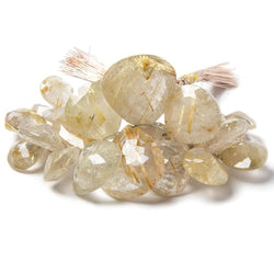 9-27mm Golden Rutilated Quartz Beads Heart Briolette with Pavilion Facets 8 inch 42 pieces (ONLINE ORDER ONLY)